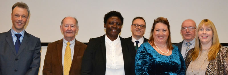 l-r Professor Karl Atkin (Head of the Department of Health Sciences, University of York), Professor Marcus Pembery, Freedom Nwokedi, Professor Steven Ersser, Professor Debbie Carrick-Sen, Professor Tony Butterworth and Barbara Lawson